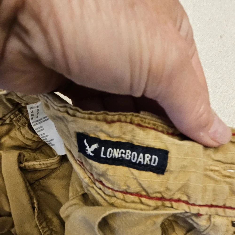 American Eagle Longboard Cargo Shorts Mens 30 Tan Khaki Ripstop Cotton Utility
